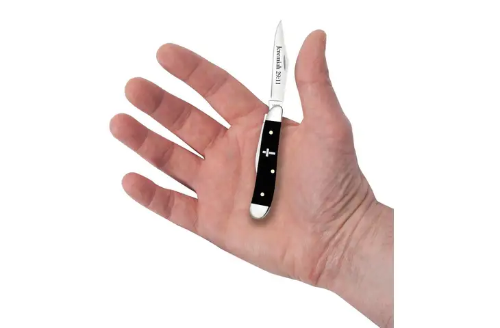 Case Religious Sayings Embellished Peanut Folding Knife - view 7